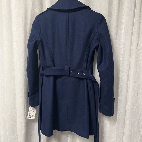 Michael Kors Navy Blue Wool Blend Belted Asymmetrical Zip Coat Size 2 P - Picture 7 of 10
